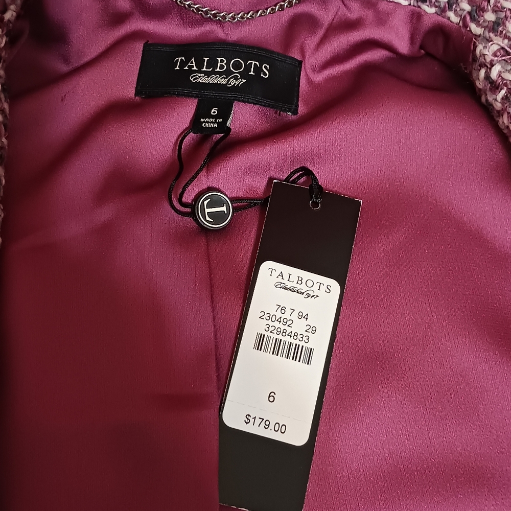 TALBOTS Tweed Long Sleeve Collared Snap Button Blazer Women's Sz 6 NWT - Picture 10 of 13